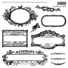 Load image into Gallery viewer, Apothecary Labels Mini Stamp Set - IOD Stamp 4 Sheets, 6”x6”
