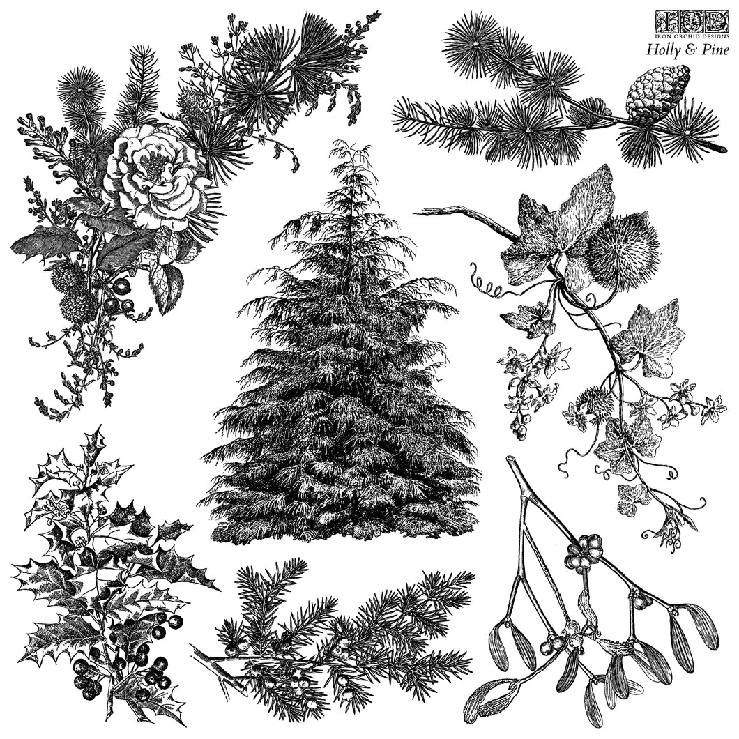 Holly & Pine - IOD Stamp