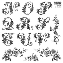 Load image into Gallery viewer, DESSINS DE BRODERIE LABELS Mini Stamp Box Set - IOD Stamp 4 Sheets, 6”x6”
