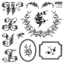 Load image into Gallery viewer, DESSINS DE BRODERIE LABELS Mini Stamp Box Set - IOD Stamp 4 Sheets, 6”x6”
